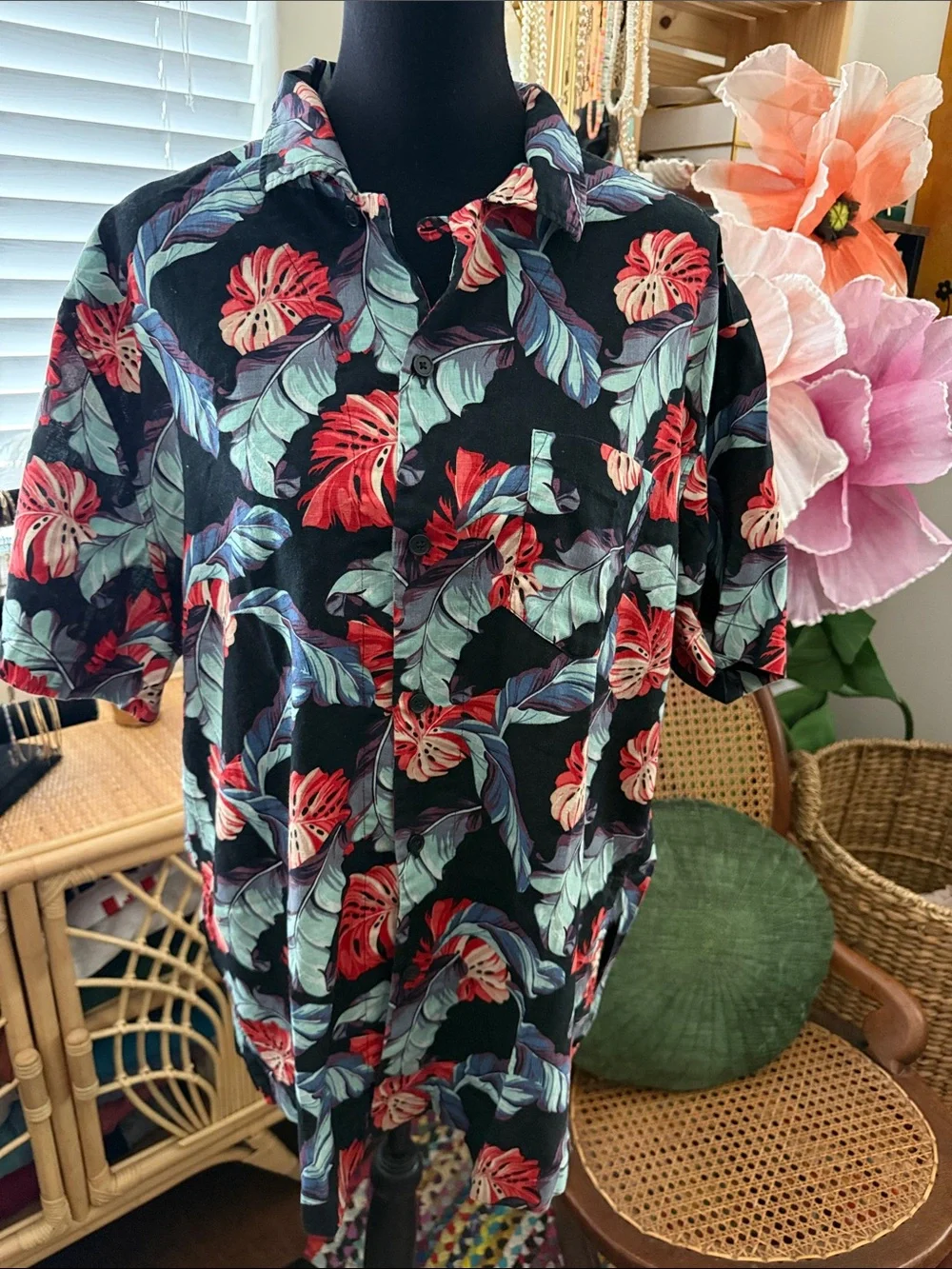 J Crew Mid-Y2K Hawaiian Aloha Floral Tropical Resort Button Up Linen Camp Shirt